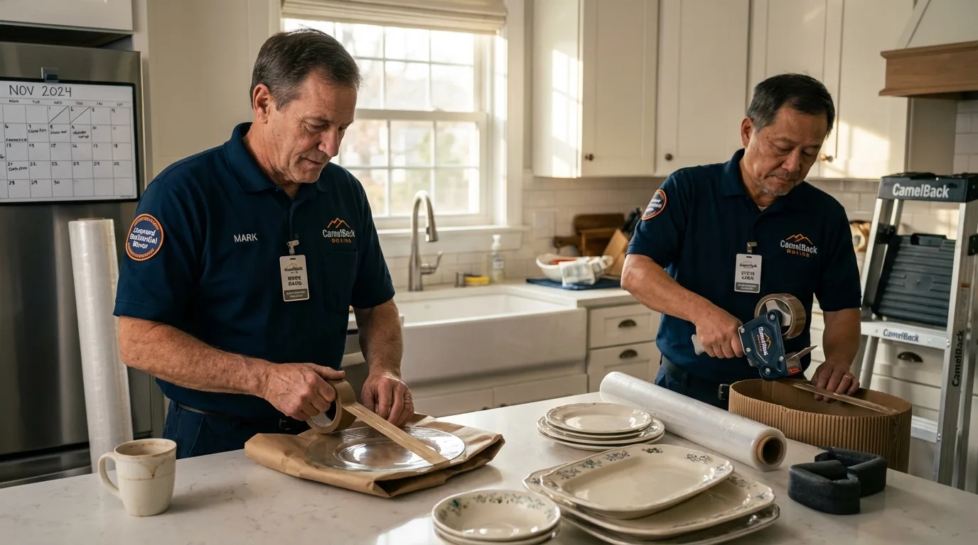 Professional crew packing kitchen dishware in West Liberty, OH